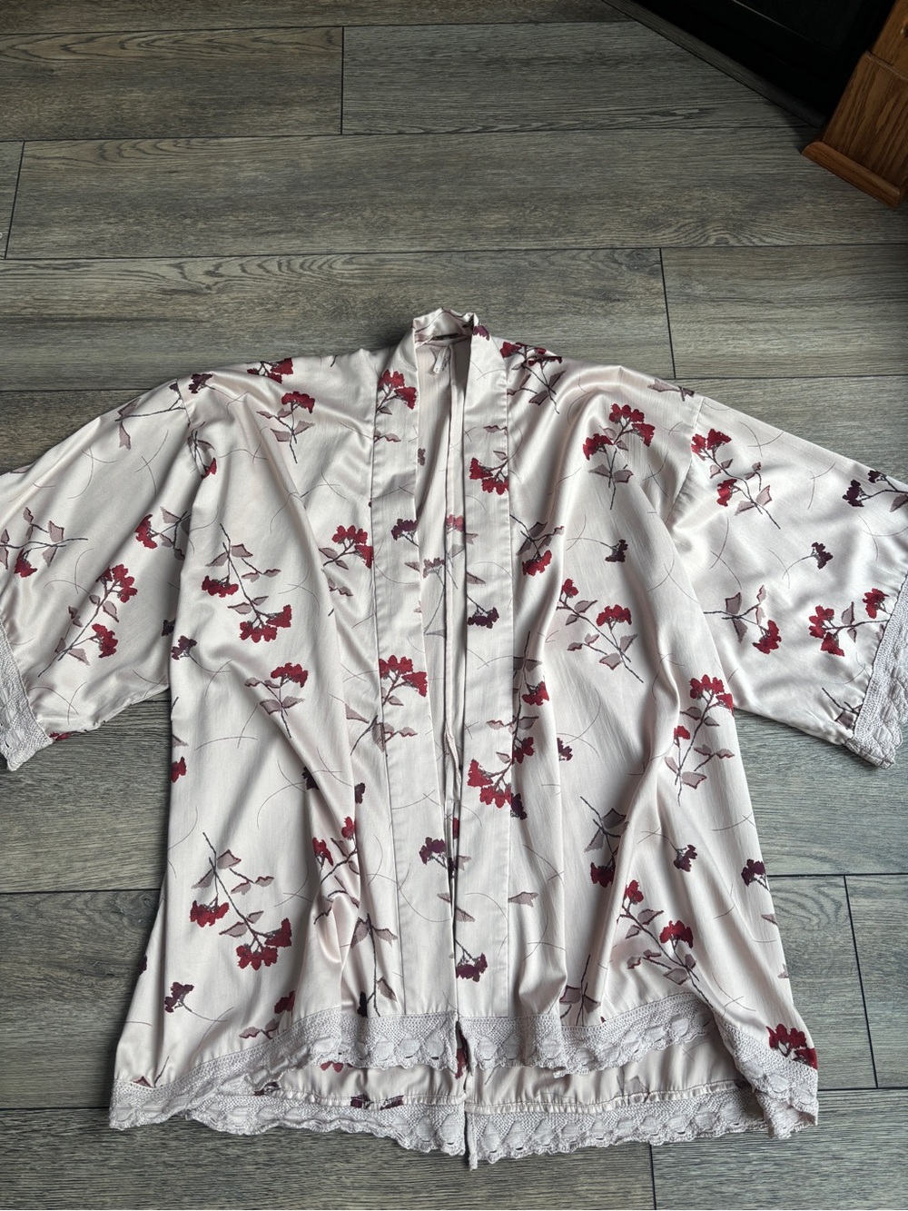 Free People Floral Flowers Kimono Lace Silky Pink Red Sz Medium